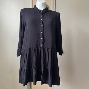 CCX Black Tunic Top Size 14 Office Siren Whimsigoth Shirt Dress 3/4 Sleeve